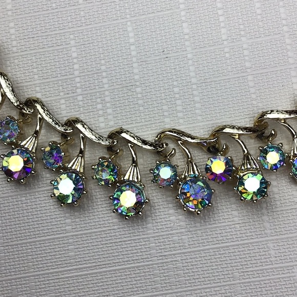 Vintage Coro Necklace Earrings Set AB Rhinestone - Picture 4 of 8